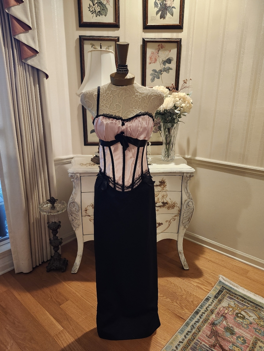 Victoria Velvet 2 Piece Corset Dress Pink Black Dark Couquette M